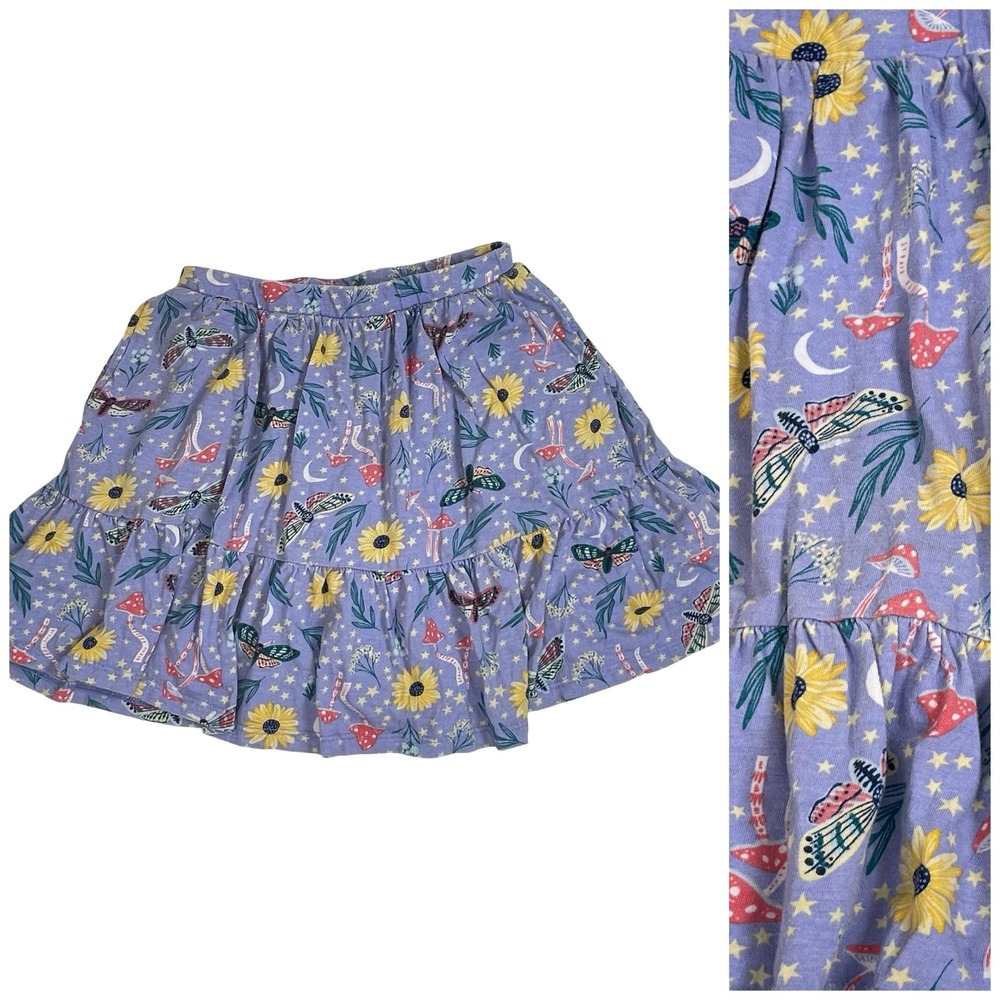 Lands' End Skort Girls 8 Purple Mushroom Moth Floral Star Celestial Skirt Boho